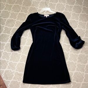 Jude Connally Navy Velvet feel slight stretch Long Sleeve Dress above knee